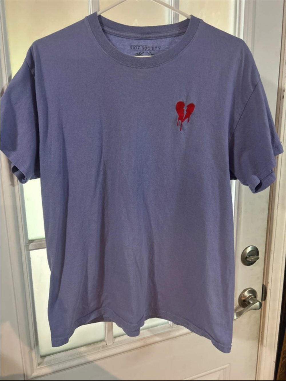 riot society Lavender Crew Neck Tee with Red Broken Heart Graphic